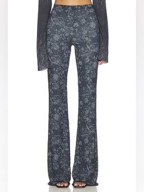 Jade Cropper Flared Mesh Trouser in Botanical Motif Grey